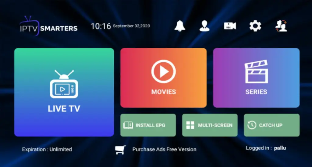 Interface Utilisateur IPTV Smarters Pro APK